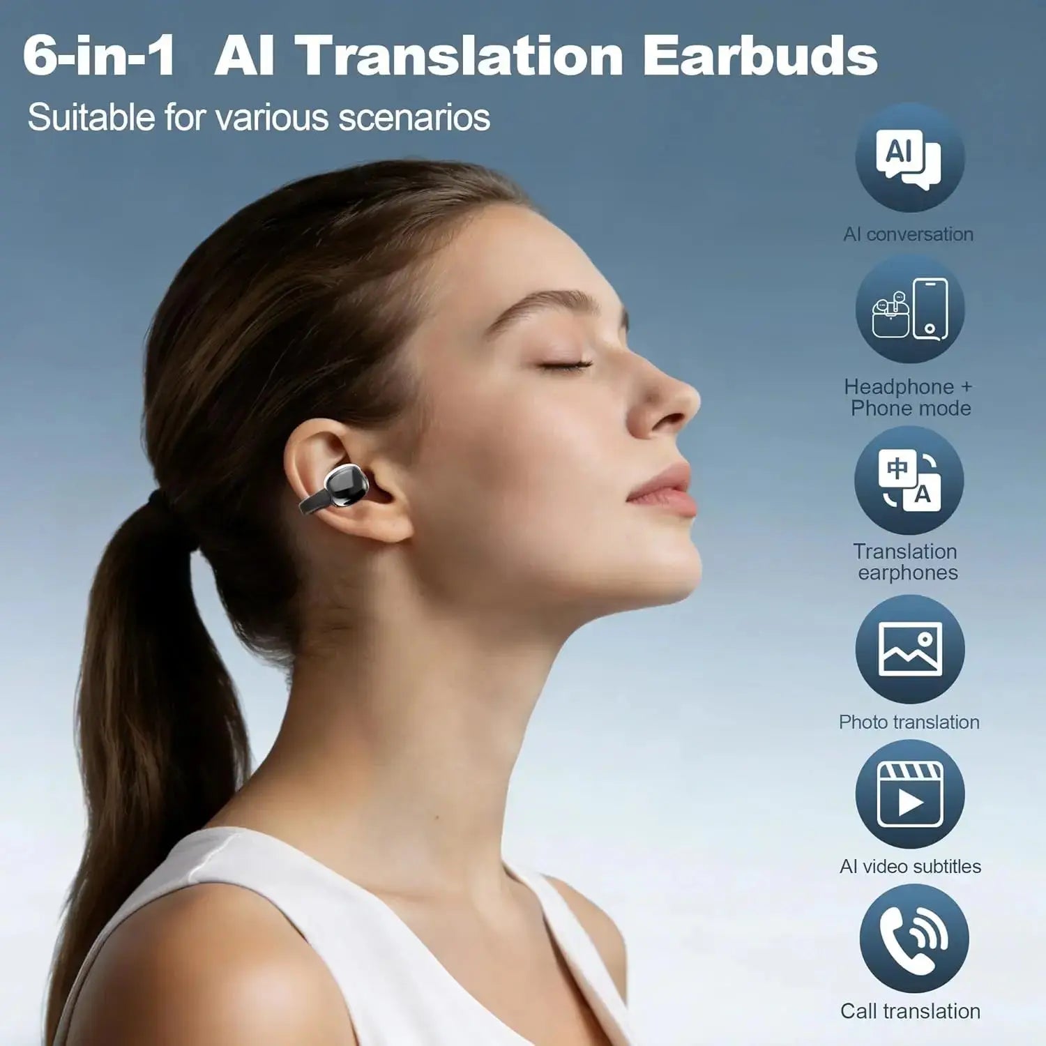 Professional AI Chip Translator Earbuds - App-Free, 60H, BT 6.0 EchoNexus INC.