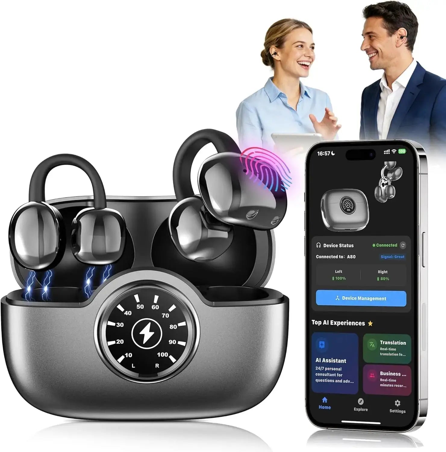 Professional AI Chip Translator Earbuds - App-Free, 60H, BT 6.0 EchoNexus INC.