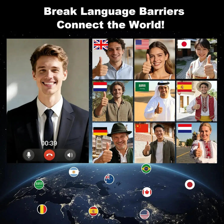 Professional AI Chip Translator Earbuds - App-Free, 60H, BT 6.0 EchoNexus INC.